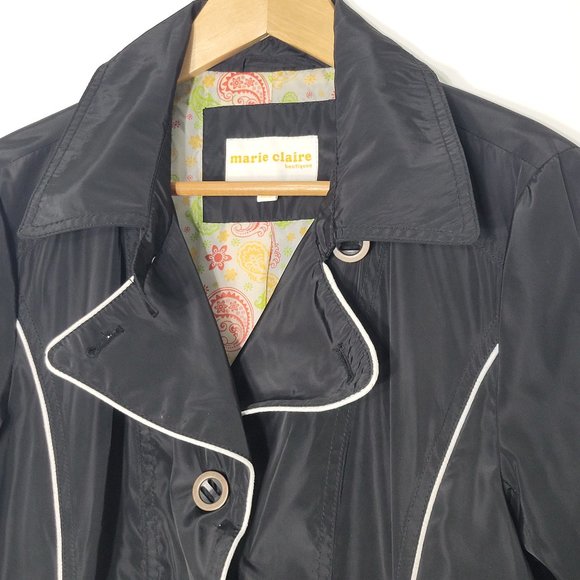 Marie Claire Boutiques Women's Black Button Up Polyester Trench Coat Jacket M - Picture 8 of 11